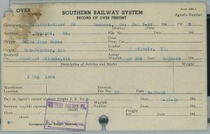 1949 Southeastern Railway System Record of Over Freight Southern Railway 175 