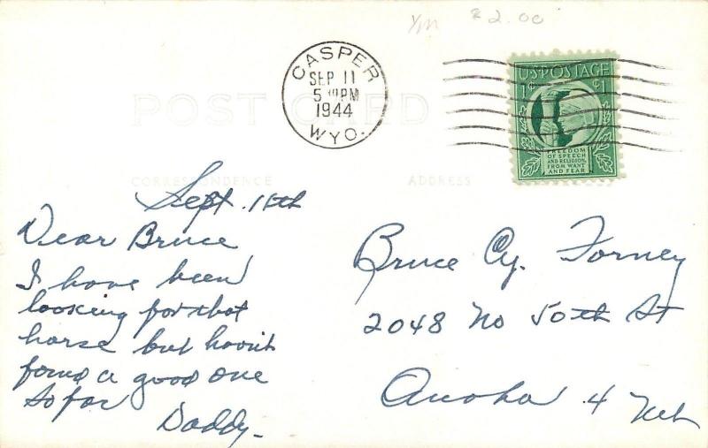 Douglas Wyoming~Natural Bridge~1944 Postcard RPPC