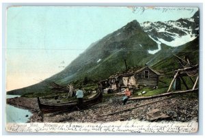 1907 Log Cabin Mountain View Boat Tromso Amt. Norway Posted Antique Postcard