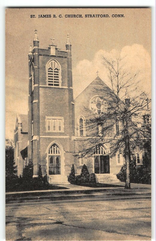 Stratford, CT - ST JAMES ROMAN CATHOLIC CHURCH - Vintage Collotype Postcard