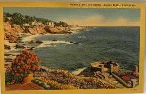 Homes Along The Shore Laguna Beach CA~ Linen Postcard ~ 1935~ Unused