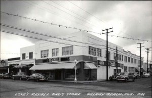 Delray Beach FL Love's Rexall Drug Store Cars c1940 Real Photo Postcard