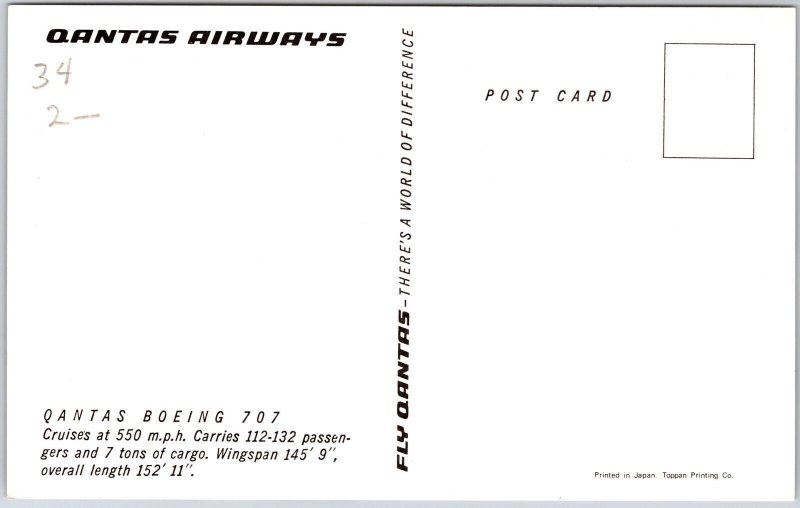 Airplane Australia Qantas Airways Boeing 707 112-132 Passengers Postcard