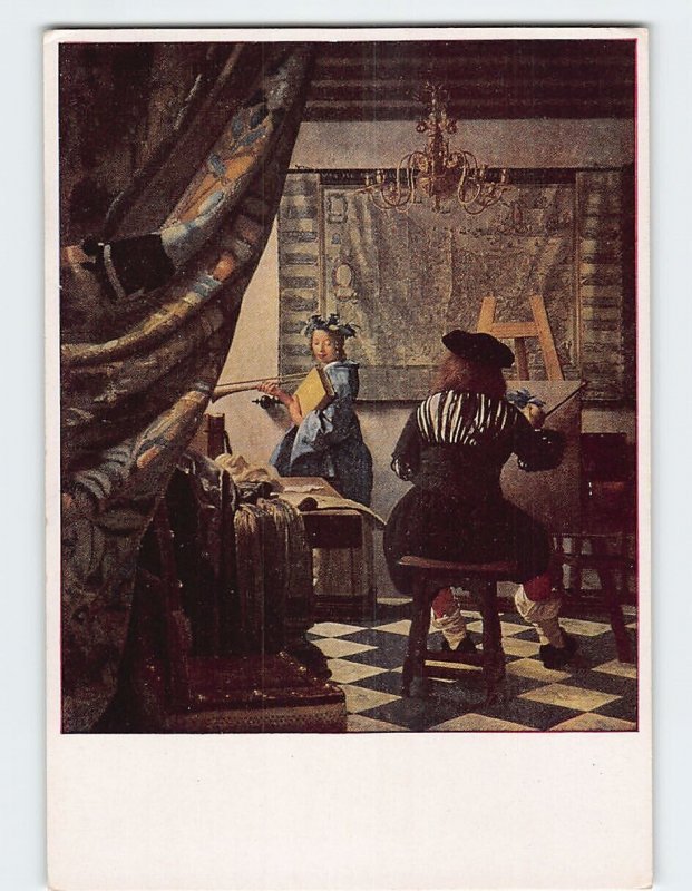 Postcard The painter and his model By Delft, Kunsthistorisches Museum, Austria