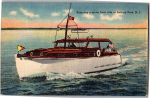 Enjoying a Motor Boat Ride at Asbury Park NJ Vintage Postcard T32