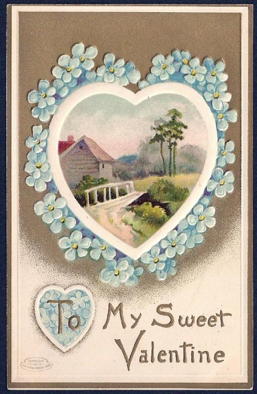 My Sweet Valentine Flowers Heart Country Lane used c1910's