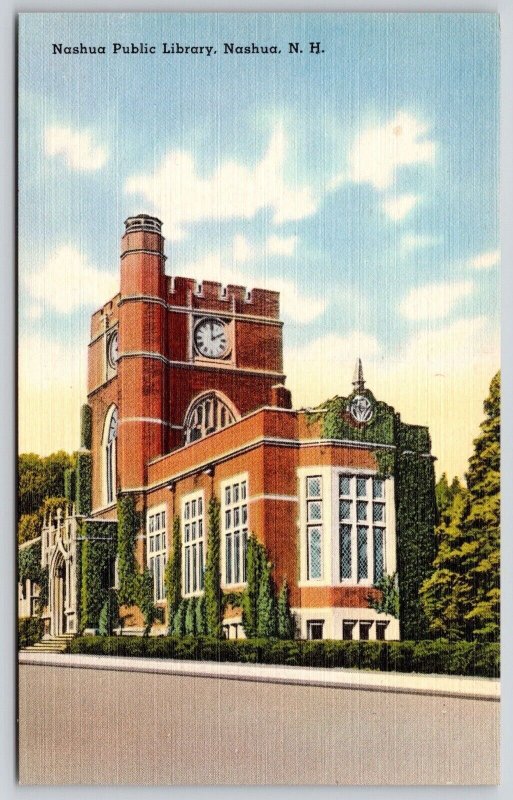 Nashua Public Library New Hampshire Street View Clock Tower Vintage PC