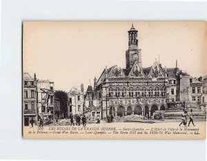 Postcard The Town Hall and the War Memorial, Great War Ruins, France