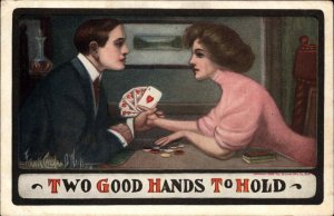 A/S Romance Couple Gambling Playing Cards Poker c1910 Vintage Postcard