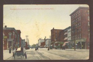 LANSING MICHIGAN DOWNTOWN STREET SCENE HORSE & BUGGY VINTAGE POSTCARD