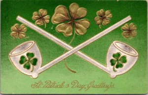 Antique St. Patrick's Day Postcard - PIPE CLOVER Greetings - POSTED