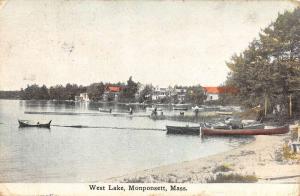 Monponsett Massachusetts West Lake Row Boats Antique Postcard K76674