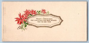 1920-30's SMALL ANTIQUE CHRISTMAS XMAS CARD POINSETTIA HEARTY GREETINGS