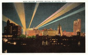 Vintage Postcard 1920's View of Night Skyline Business Section of Dayton Ohio OH