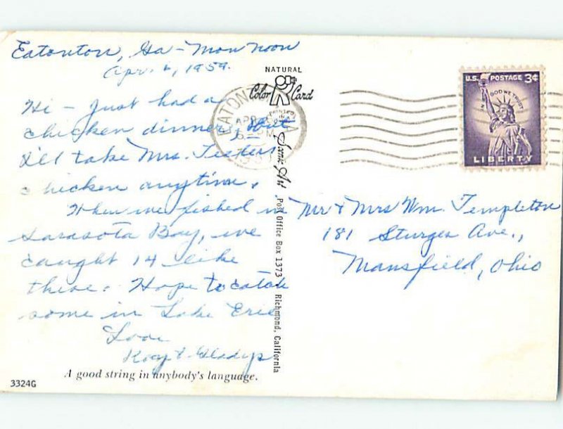 Chrome FISHING - FISH CAUGHT Postmarked Eatonton Georgia GA AH3367