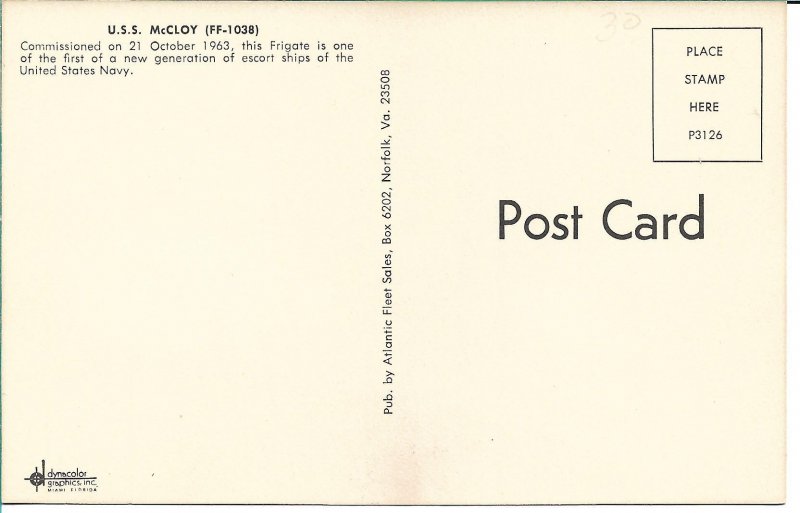 US Navy Ship - U.S.S. McCloy [FF-1038]