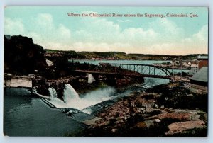 Quebec Canada Postcard Where the Chicoutimi River Enters Saguenay c1910