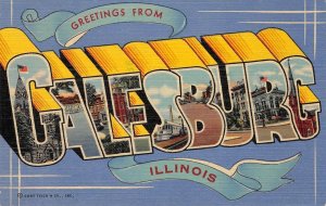 GALESBURG Illinois Greetings Large Letter Linen Knox County Vintage Postcard