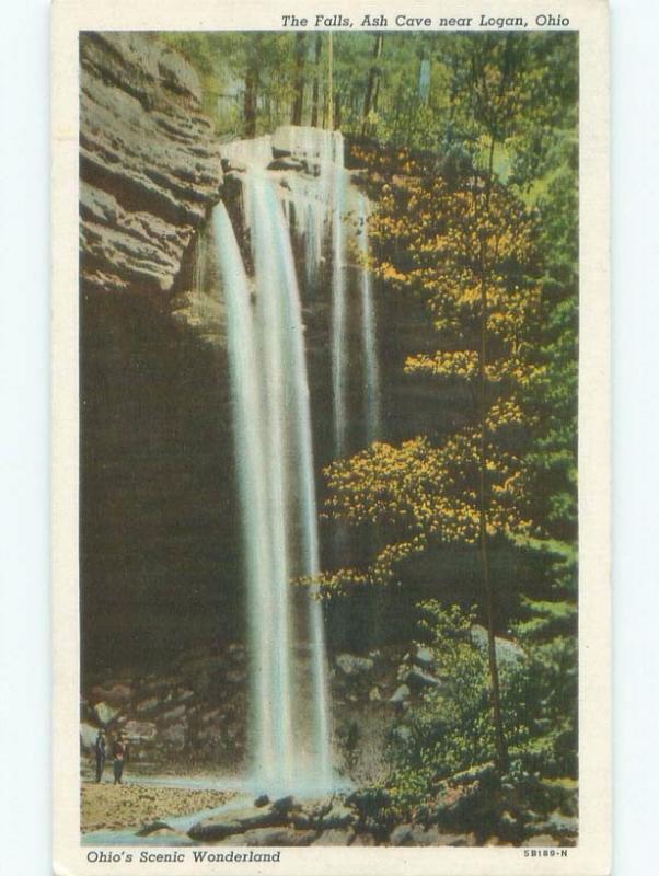 Unused Linen WATERFALL SCENE Logan - Near Lancaster & Columbus Ohio OH E4346