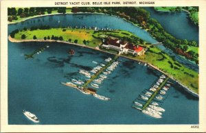 USA Detroit Yacht Club Belle Isle Park Detroit Michigan Linen Postcard 03.73