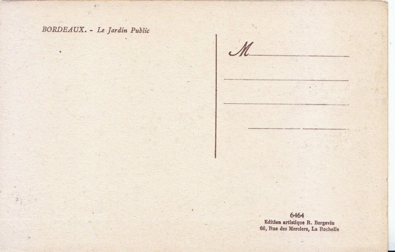 France Postcard - Bordeaux - Le Jardin Public     XX884