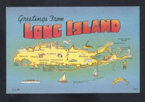 GREETINGS FROM LONG ISLAND NEW YORK NY LINEN MAP VINTAGE POSTCARD