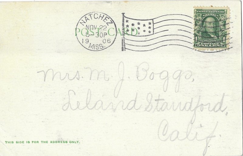 The National Cemetery Natchez Mississippi Undivided Back Mailed 1906
