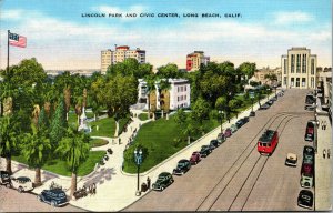 Vtg 1940s Lincoln Park and Civic Center Long Beach California CA Postcard