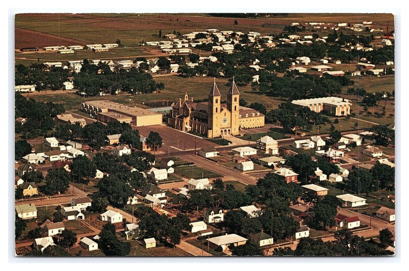 Victoria Kansas Aerial View Postcard St. Fidelis Church