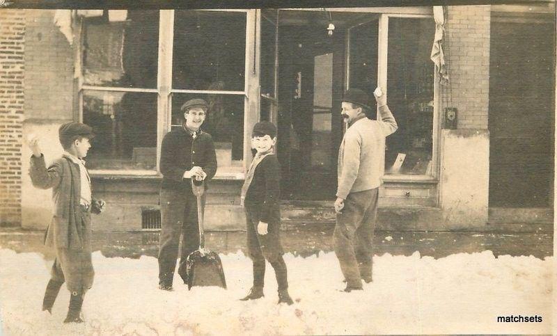 C-1910 Snow ball fight Men Boys RPPC Real Photo postcard 2568