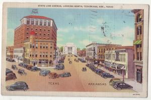 P226 JL postcard texarkana 1937 cars signs state line ave