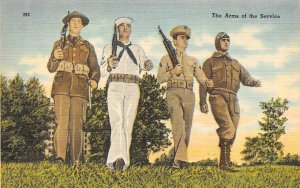 Military ARMS OF THE SERVICE  Army~Navy~Air Force~Marines WWII ca1940's Postcard