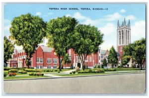 c1940's Topeka High School Exterior Roadside Topeka Kansas KS Unposted Postcard