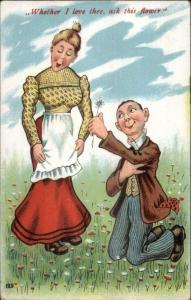 Cute Couple - Man Picks Flower For Woman c1910 Postcard