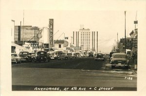 Postcard RPPC Alaska Anchorage 4th C Street autos T188 23-9889