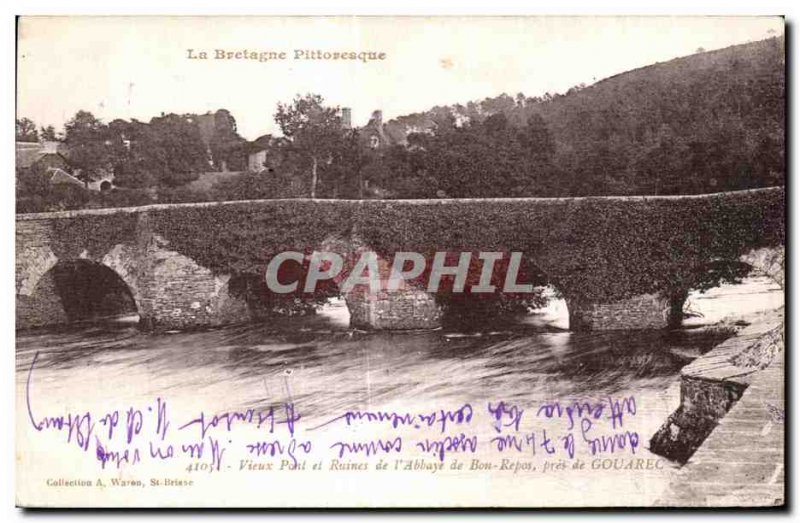 Old Postcard Brittany Picturesque Old Bridge And Ruins of the Abbey of Bon Re...