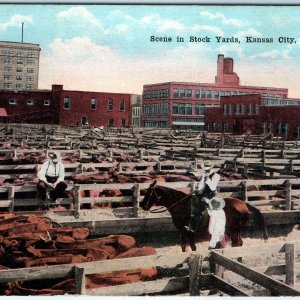 c1910s Kansas City, MO Stock Yards Cattle Cow Max Bernstein Litho Photo Vtg A184