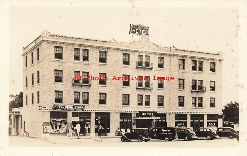 TX, Mason, Texas, RPPC, Fort Mason Hotel, Exterior View, Drug Store