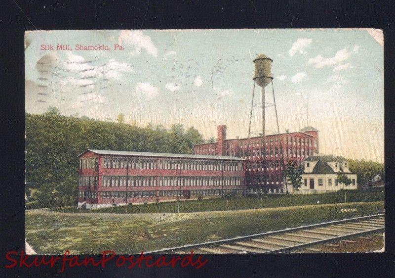 SHAMOKIN PENNSYLVANIA SILK MILL FACTORY WATER TOWER PA. VINTAGE POSTCARD