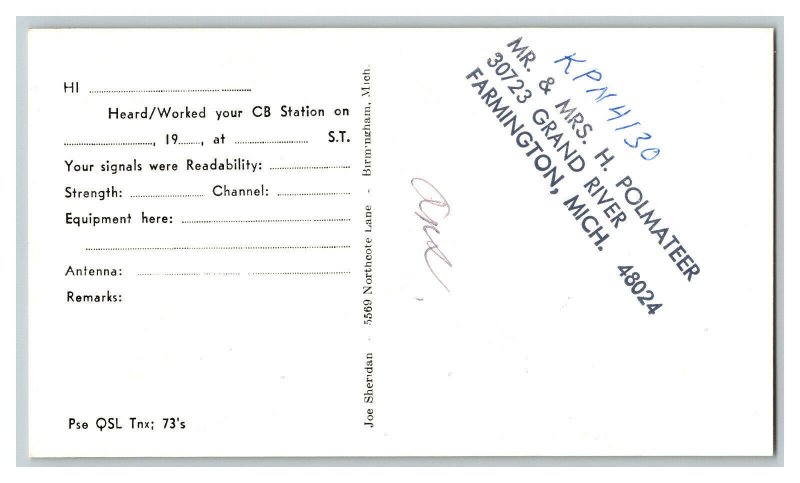 QSL Radio Card From Detroit Michigan KPM 7888 