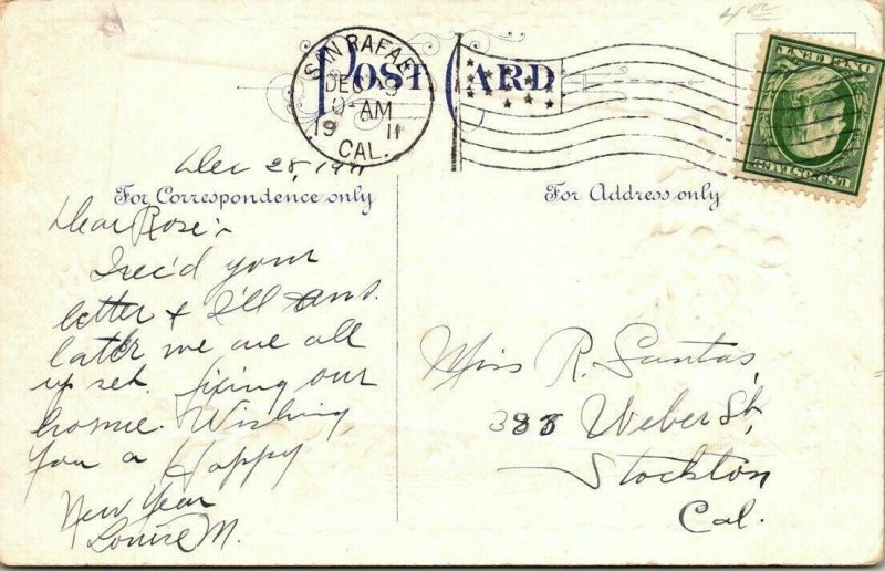 Vintage Postcard Happy New Year Telegram 1911 San Rafael Stockton California 985