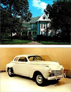 2~Postcard MO Independence PRESIDENT HARRY TRUMAN HOME & 1941 CHRYSLER COUPE CAR