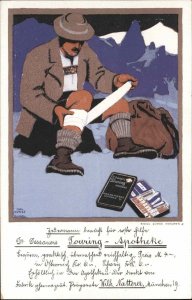 Medical Supplies Advertising Bandages Wounded Hiker Carl Kunst c1910 Postcard