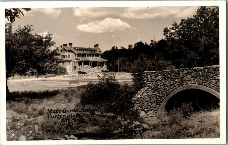 RPPC State Game Lodge, Custer State Park SD Vintage Postcard B37