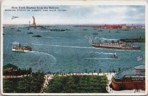 New York City Harbor From The Battery Vintage Postcard C098