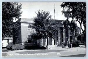 Grinnell Iowa IA Postcard RPPC Photo Post Office Building Scene Street 1951