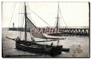 Old Postcard Trouville leaving the port fishing boat