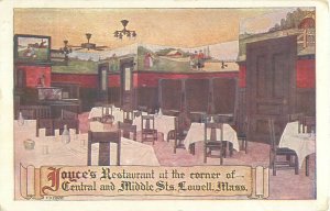 Lowell MA Joyce's Restaurant Interior View Postcard 1907