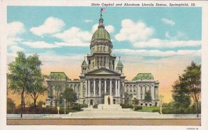 Illinois Springfield STate Capitol And Abraham Lincoln Statue