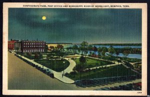 TN MEMPHIS Confederate Park Post Office Mississippi River Moonlight pm1948 LINEN